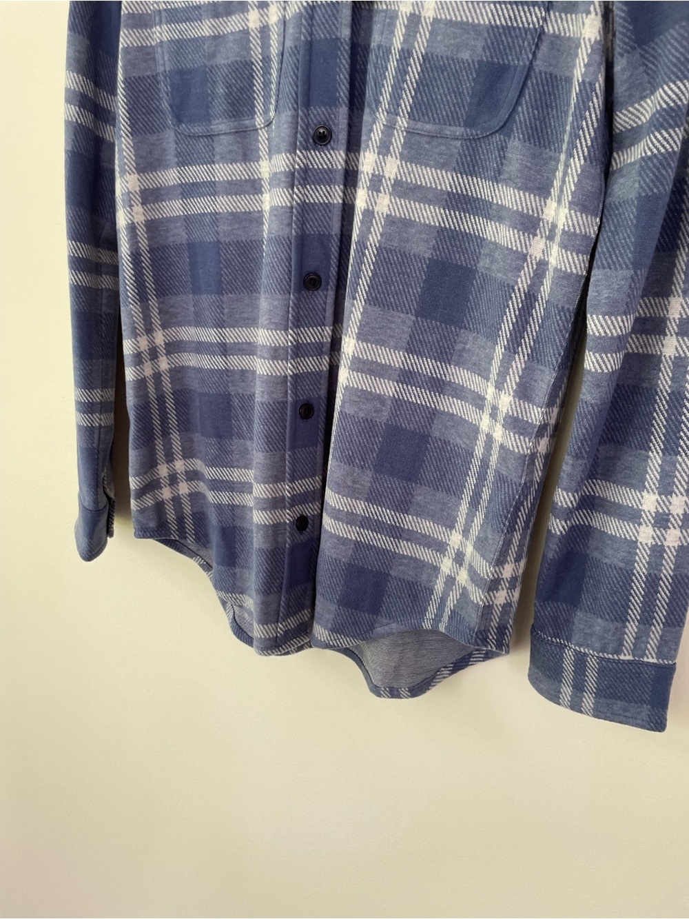 NWT Quince Stretch Sweater Fleece Shirt Indigo Check Plaid Blue XS Button Up - Picture 7 of 12